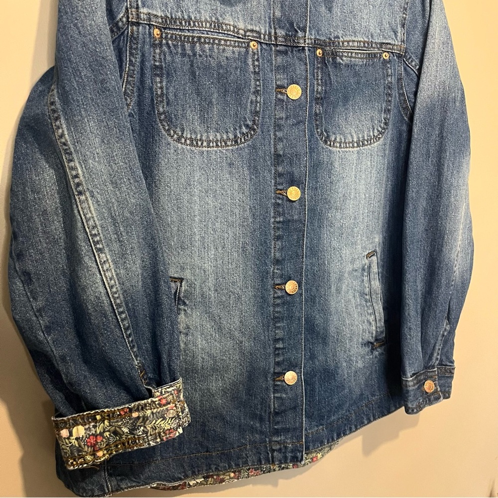 Curve appeal Jean jacket size Medium cotton denim top floral lining western - Picture 6 of 9